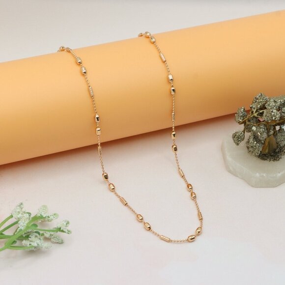 Beaded Oval & Textured Tube Rose Gold Necklace, XPNL0227 - Picture 1 of 12